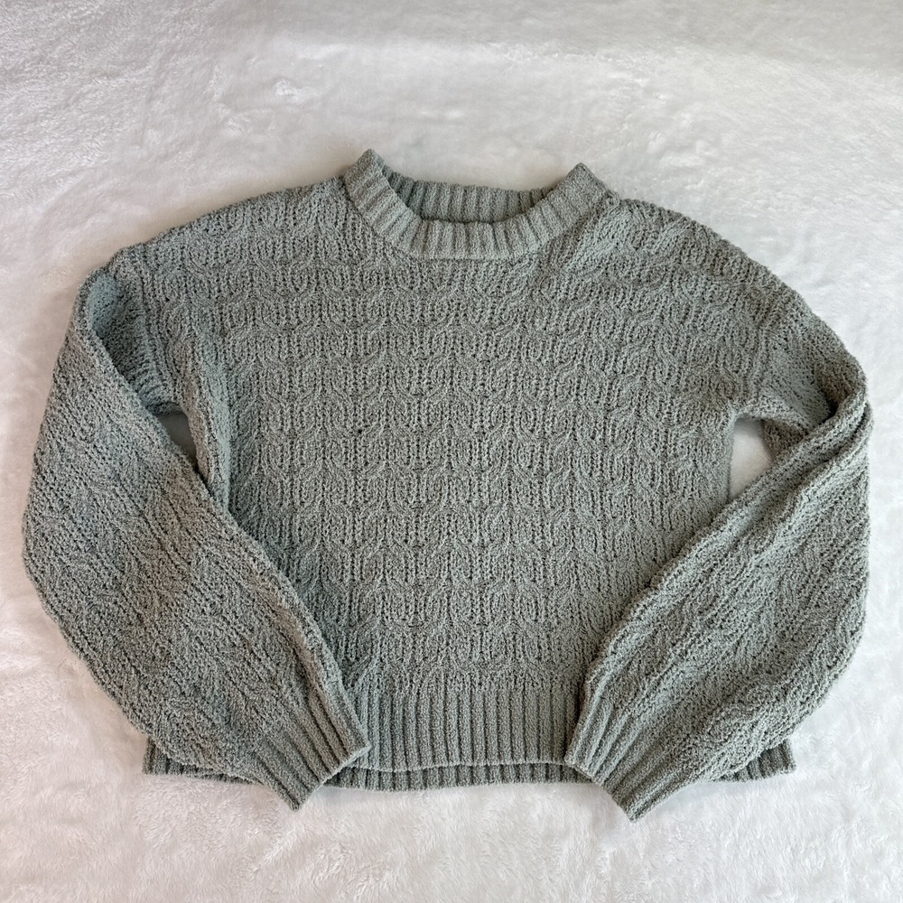 Hippie Rose Womens Sweater Sage Green Crop Long Sleeve Pullover Sz‎ XS Soft